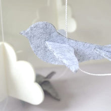 Load image into Gallery viewer, Grey Birds in the Clouds, Baby Crib Mobile