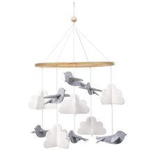 Load image into Gallery viewer, Grey Birds in the Clouds, Baby Crib Mobile