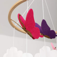 Load image into Gallery viewer, Butterflies in the Clouds, Baby Crib Mobile (Pink, Purple & Fuschia)