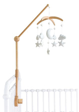 Load image into Gallery viewer, Natural Beech Wooden Baby Mobile Arm Holder with Moon & Stars Mobile (Bundle)