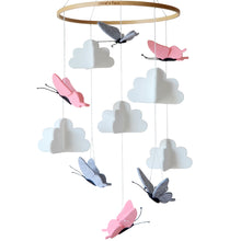 Load image into Gallery viewer, Butterflies in the Clouds, Baby Crib Mobile (Pink & Grey)