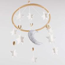 Load image into Gallery viewer, Moon & Stars, Baby Crib Mobile (Grey, White & Cream)