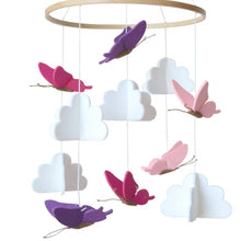 Load image into Gallery viewer, Butterflies in the Clouds, Baby Crib Mobile (Pink, Purple & Fuschia)