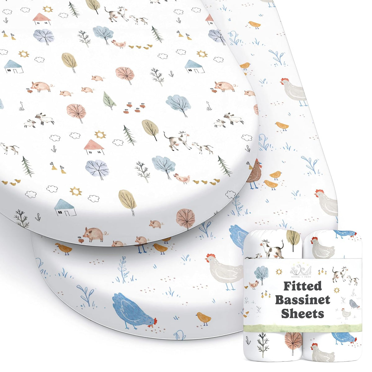 Farm Animals, Bassinet Sheets (2-Pack)