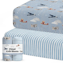 Load image into Gallery viewer, Airplanes in the Clouds, Crib Sheets (2-Pack)