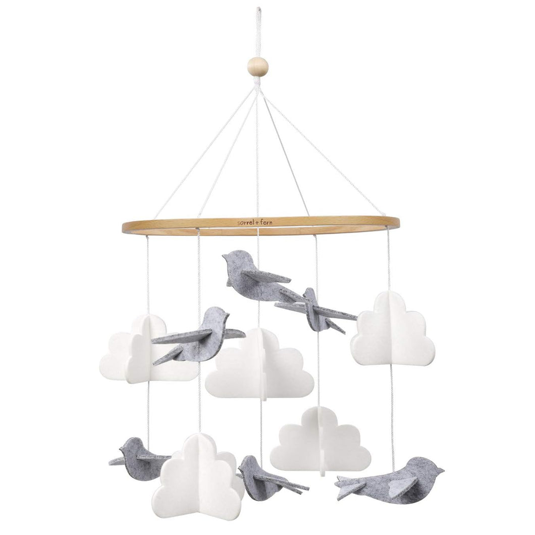 Grey Birds in the Clouds, Baby Crib Mobile