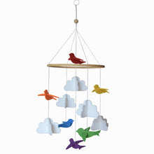 Load image into Gallery viewer, Rainbow Birds in the Clouds, Baby Crib Mobile