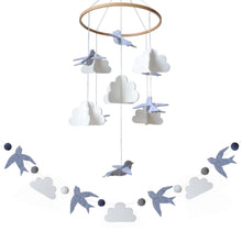 Load image into Gallery viewer, Birds in The Clouds w/Garland, Baby Crib Mobile