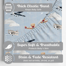 Load image into Gallery viewer, Airplanes in the Clouds, Baby Crib Sheets (2-Pack)