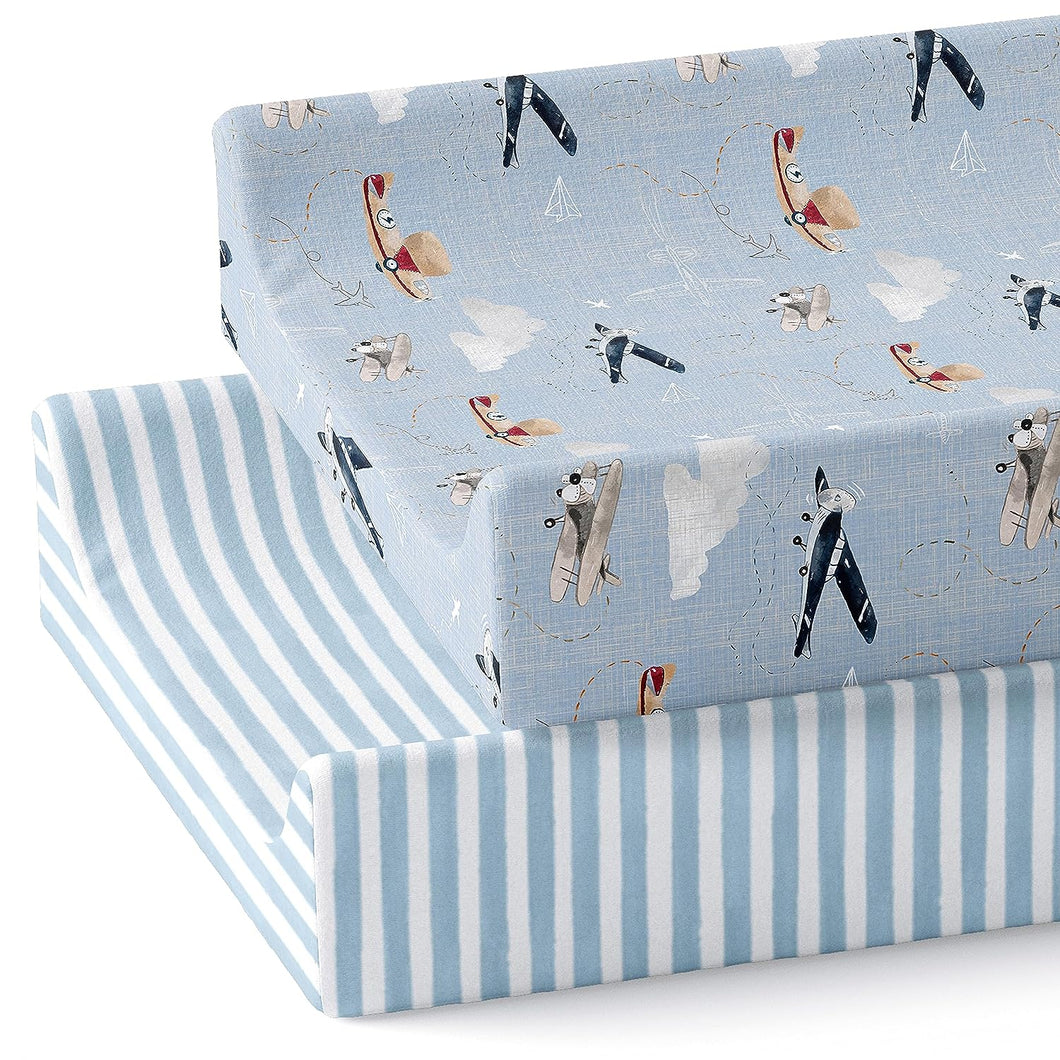 Watercolor Airplanes and Clouds, Changing Pad Covers (2-Pack)