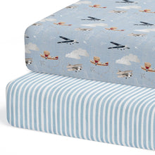 Load image into Gallery viewer, Airplanes in the Clouds, Baby Crib Sheets (2-Pack)