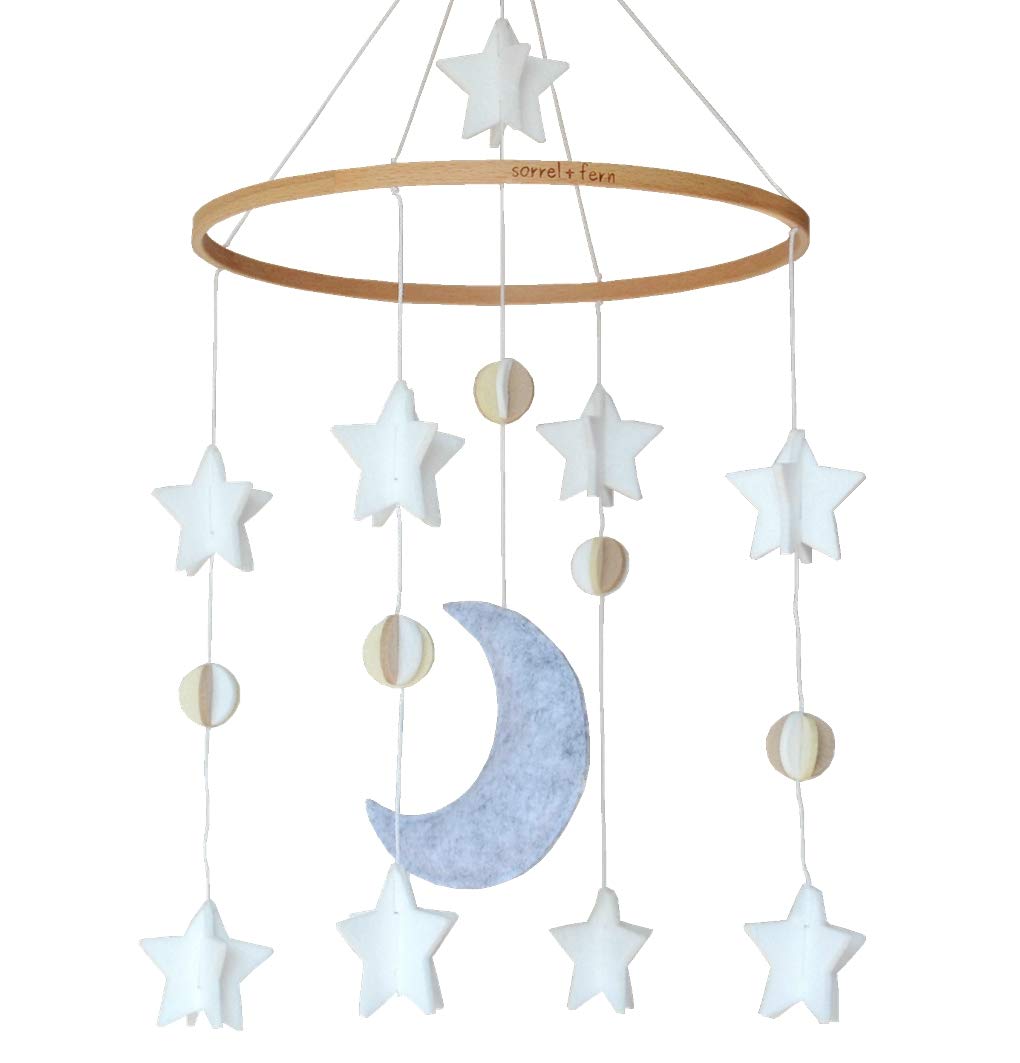 Moon & Stars, Baby Crib Mobile (Grey, White & Cream)