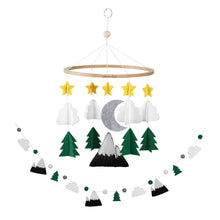 Load image into Gallery viewer, Starry Woodland Night, Baby Crib Mobile (Evergreen, Short Version w/ Garland)